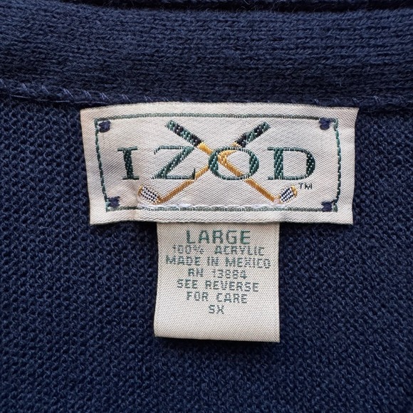 Vintage IZOD Golf Cardigan Sweater 90s Mens Large Navy Blue Embroidered Logo - Picture 4 of 16